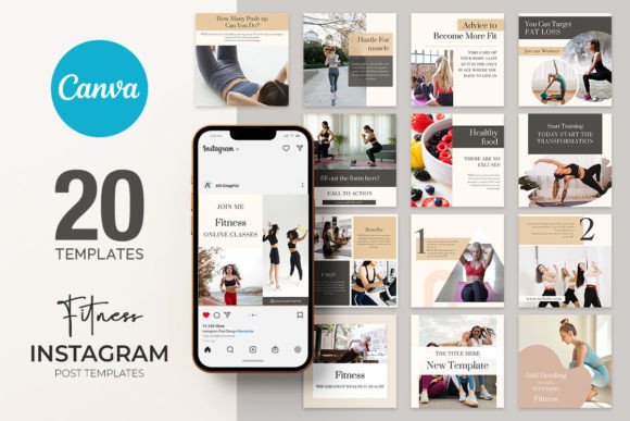 20 Fitness Instagram Templates CANVA: Your Content Solution